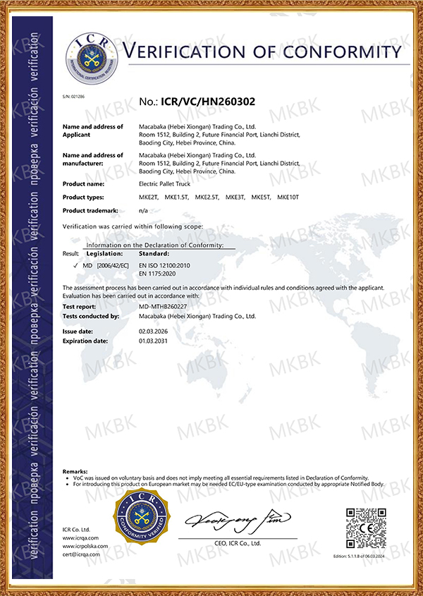 Xe tải điện Pallet giấy chứng nhận CE